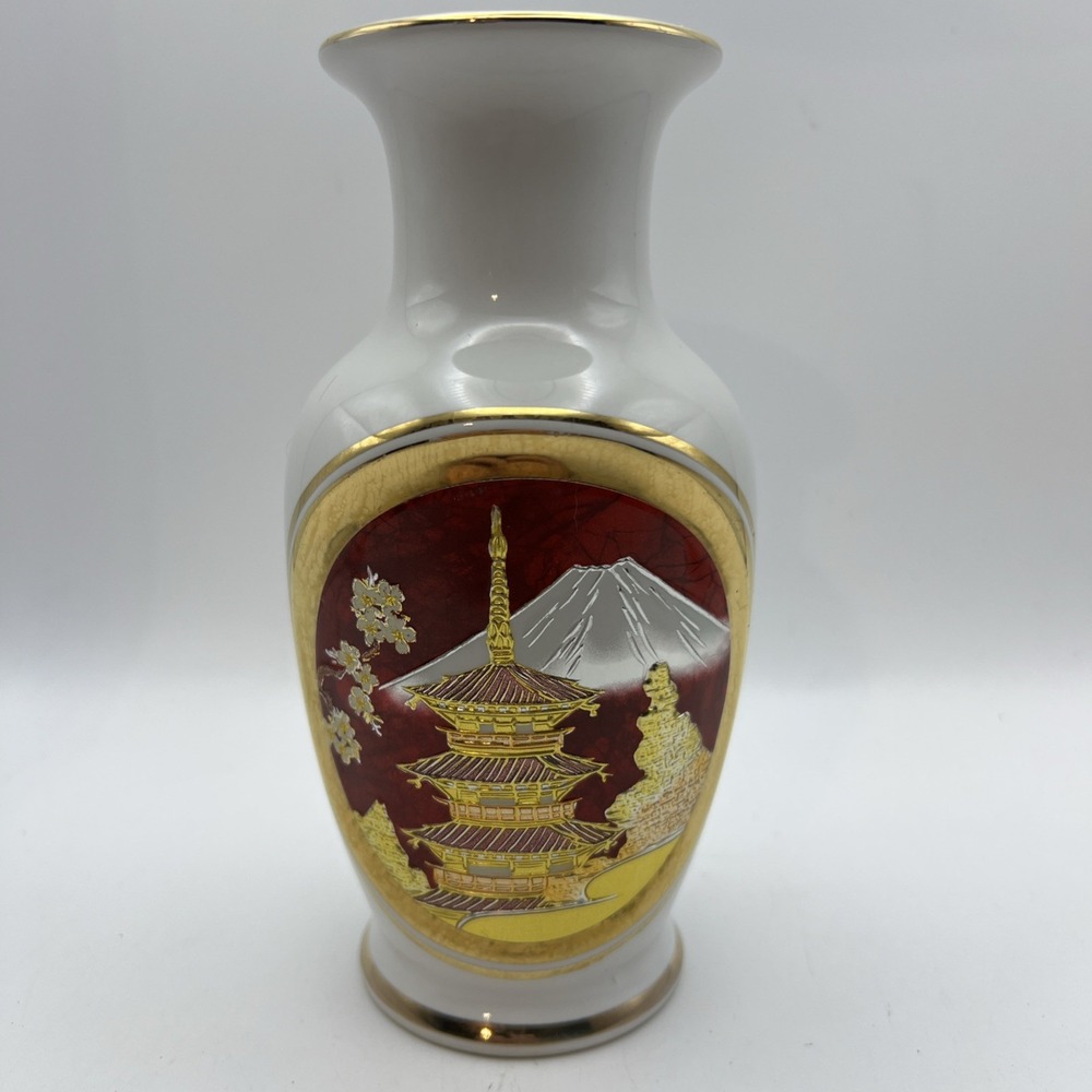The Art Of Chokin White 6" Vase 24k Gold Plated Made In Japan, House Floral